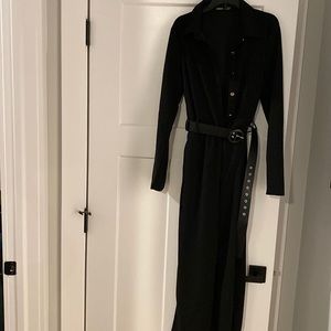 Shein black jumpsuit with gold buttons and belt